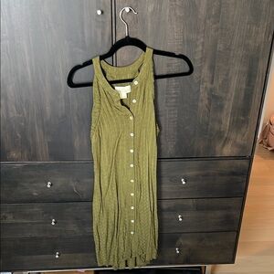 Anthropologie Olive Green Sleeveless Button-Down Dress